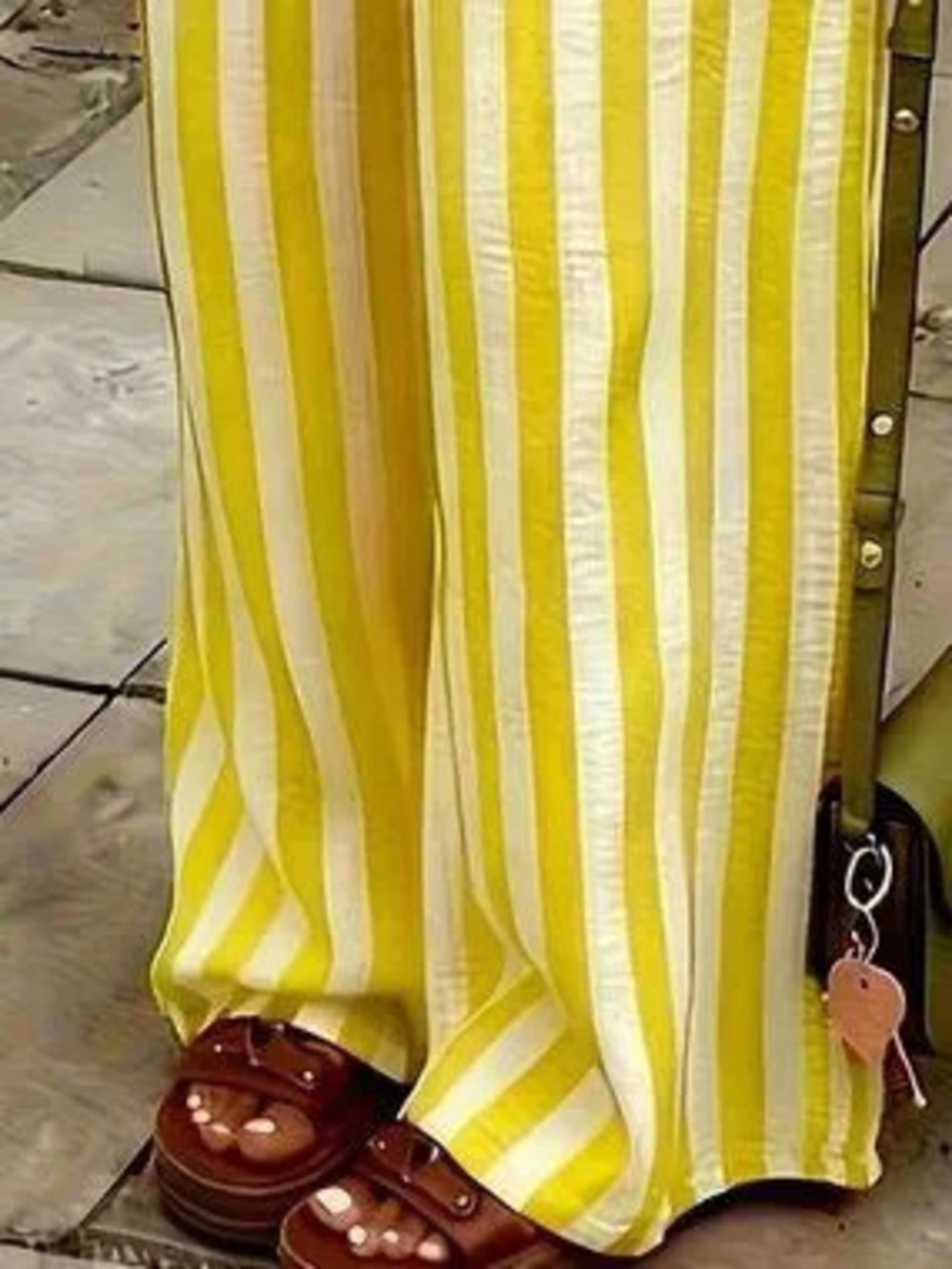 ZARA Yellow Casual Women's Striped Woven Wide Leg Beach Pants